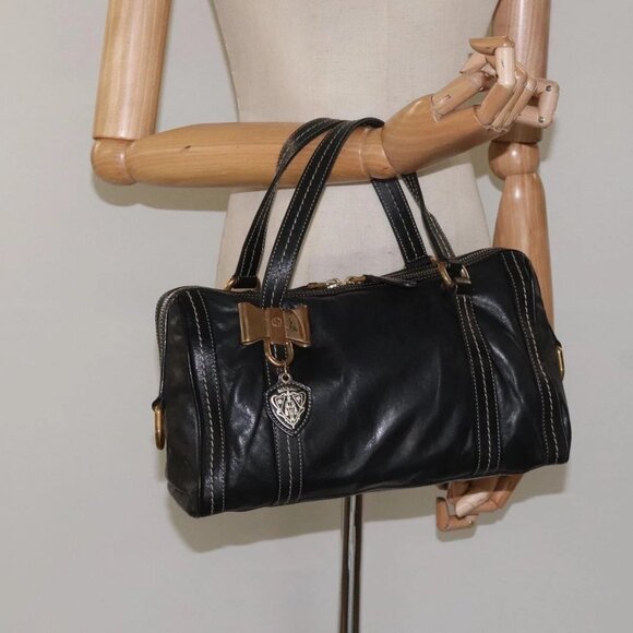 GUCCI Hand Bag Leather Black Gold - Picture 1 of 16